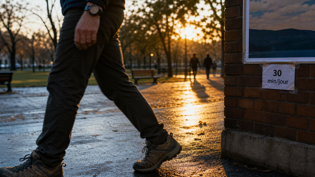 Marche 30 minutes par jour : trottoir humide et chaussures de marche