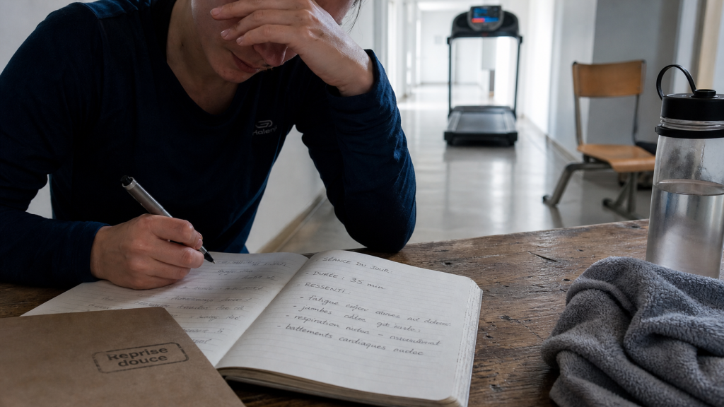 Reprendre le sport en douceur : carnet d’entraînement, sueur et reprise progressive
