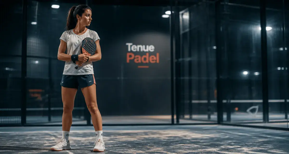 Tenue padel femme : shorty et chaussures d’adhérence sur court de padel