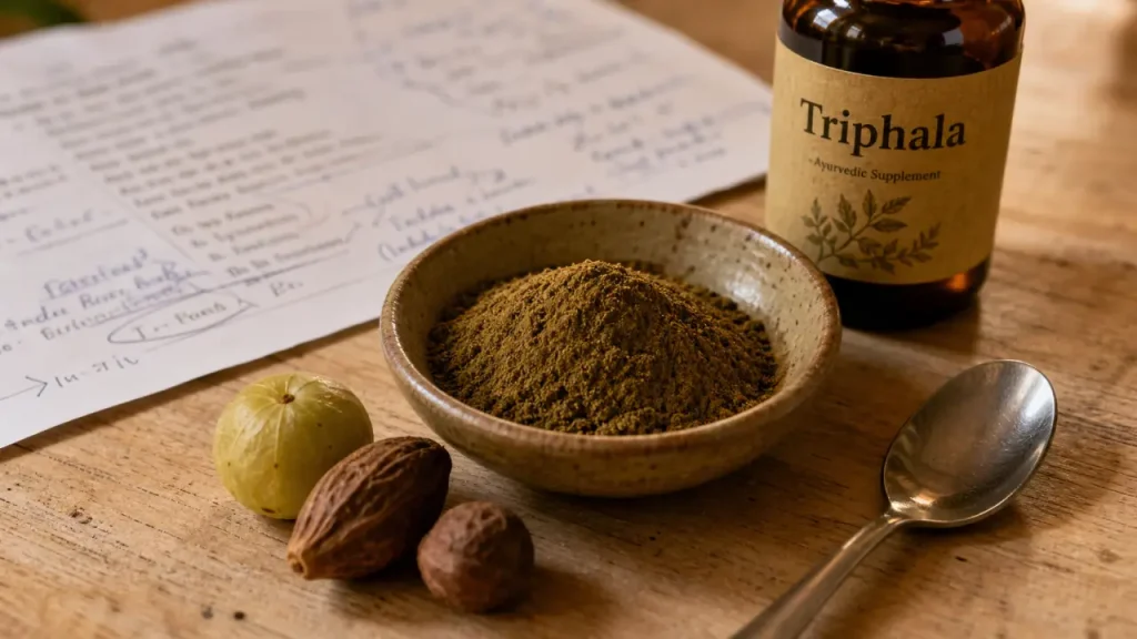 Triphala bienfaits pour la digestion et le transit, poudre ayurvédique