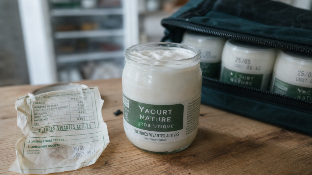 Yaourt aux probiotiques, cultures vivantes actives dans un pot