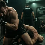 Arts martiaux mixtes : MMA grappling près de la cage