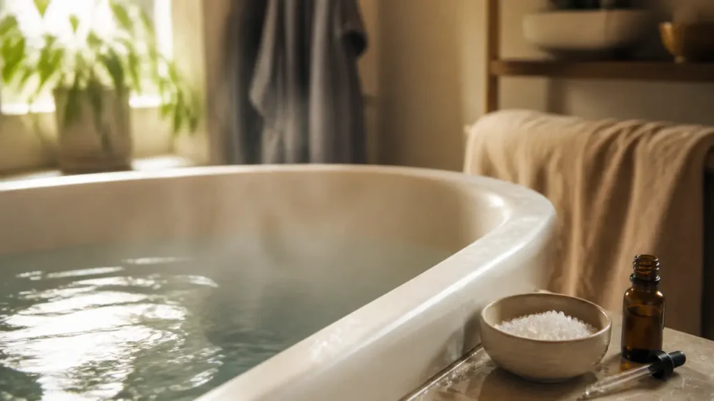 Bain décontractant musculaire maison : eau chaude, sels d’Epsom et précautions à respecter