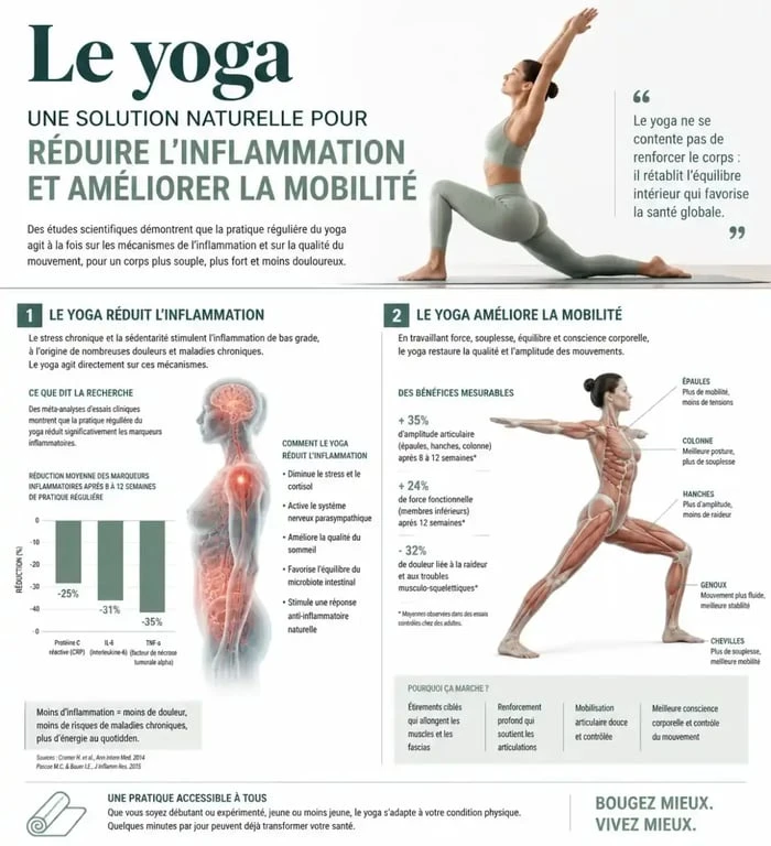 Infographie sur les bienfaits du yoga pour soulager la sciatique