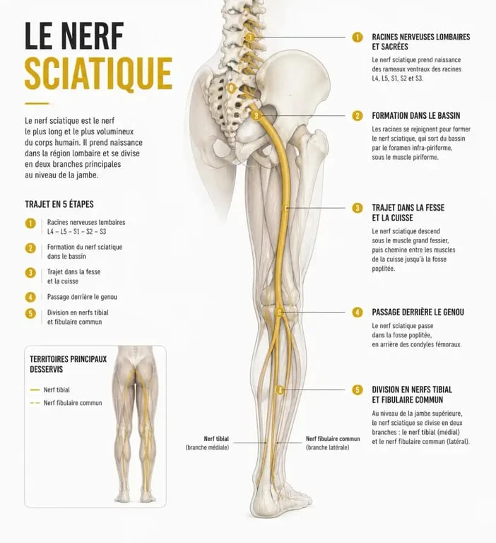 Schéma anatomique du nerf sciatique pour comprendre la posture yoga sciatique