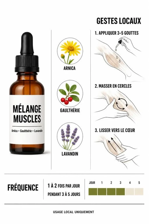 huile essentielle contracture musculaire : mélange d'huiles et gestes de massage