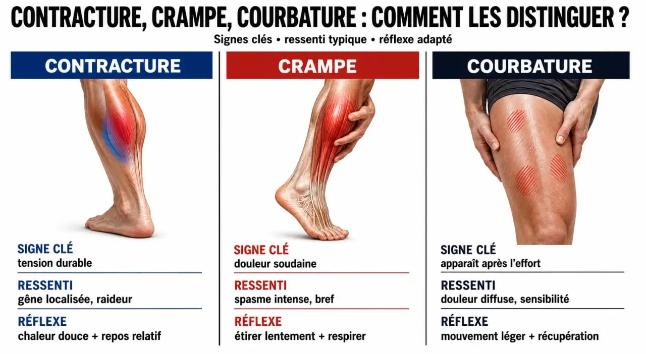 huile essentielle contracture musculaire : différence entre contracture, crampe et courbature