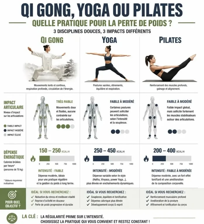 Comparatif Qi Gong yoga Pilates pour la perte de poids