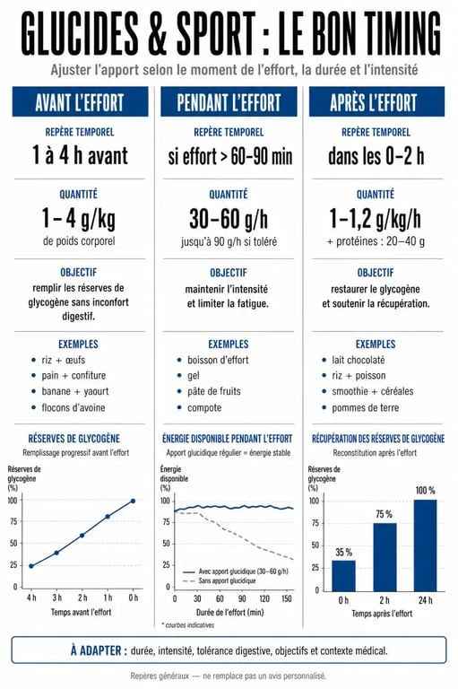 Glucides alimentation : répartition avant, pendant et après le sport