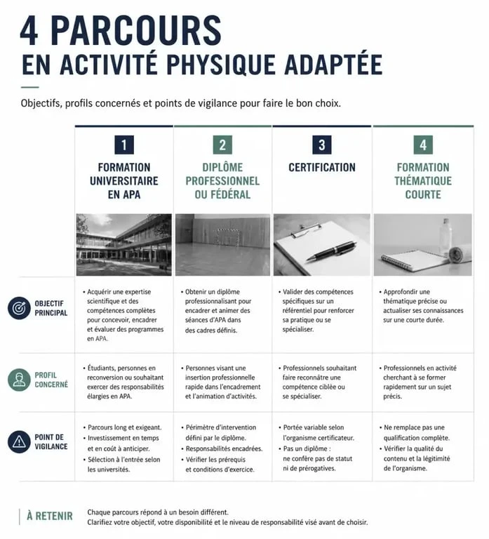 Infographie comparative sur les parcours de activité physique adaptée formation