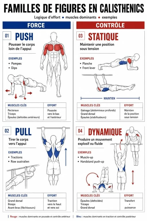 Figure calisthenics : classification visuelle entre push, pull, statique et dynamique