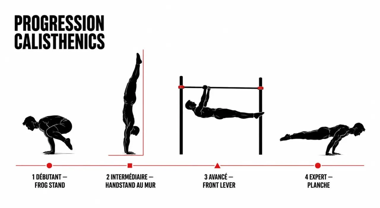 Figure calisthenics : progression visuelle du frog stand à la planche