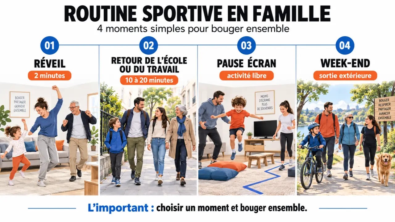 Infographie sur la routine sportive familiale et les moments de jeu actif au quotidien