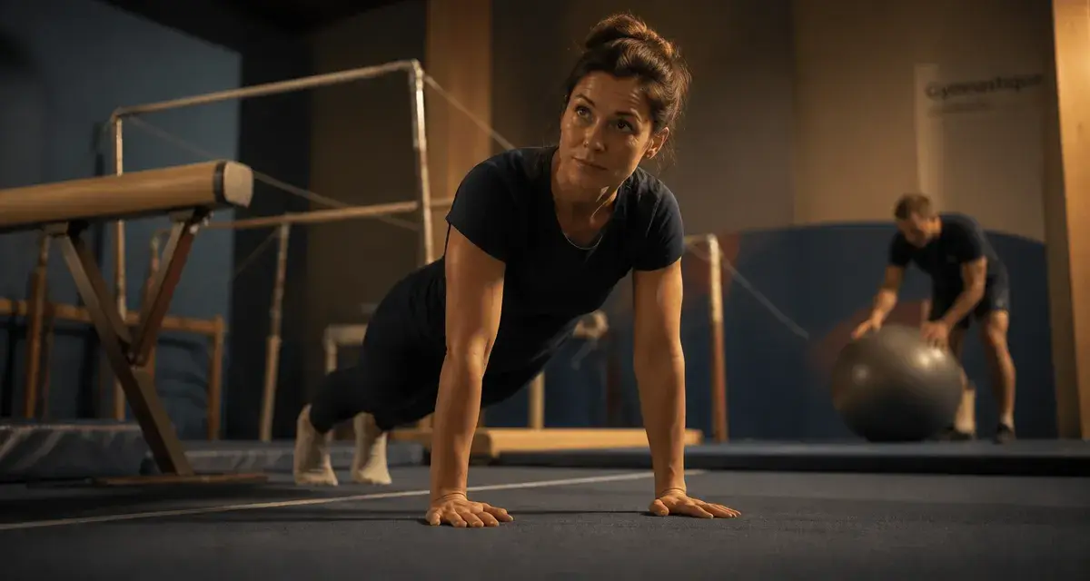 Gymnastique pour adulte : femme en gainage en salle