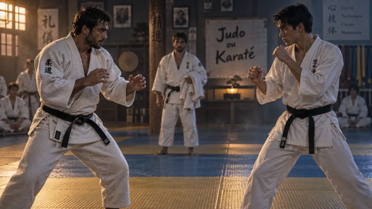 Judo ou karaté : contact, projections, distance et frappes en dojo
