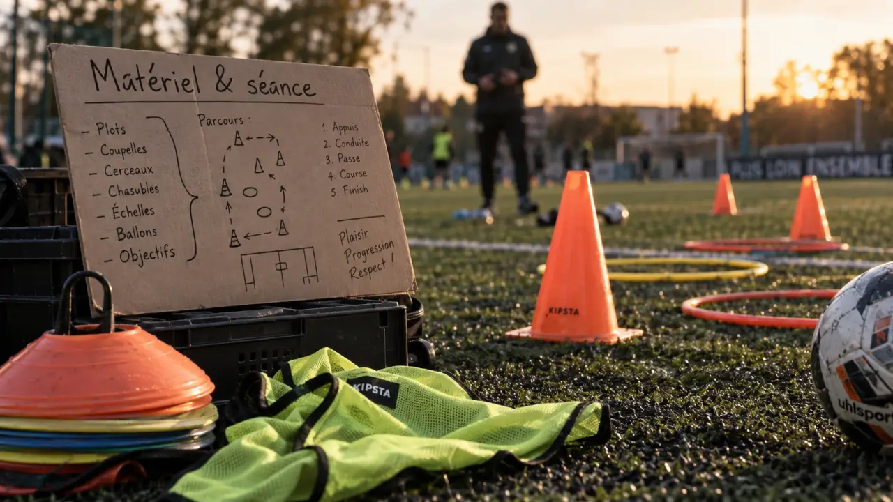 Matériel préparateur sportif : parcours d’entraînement avec plots et cerceaux