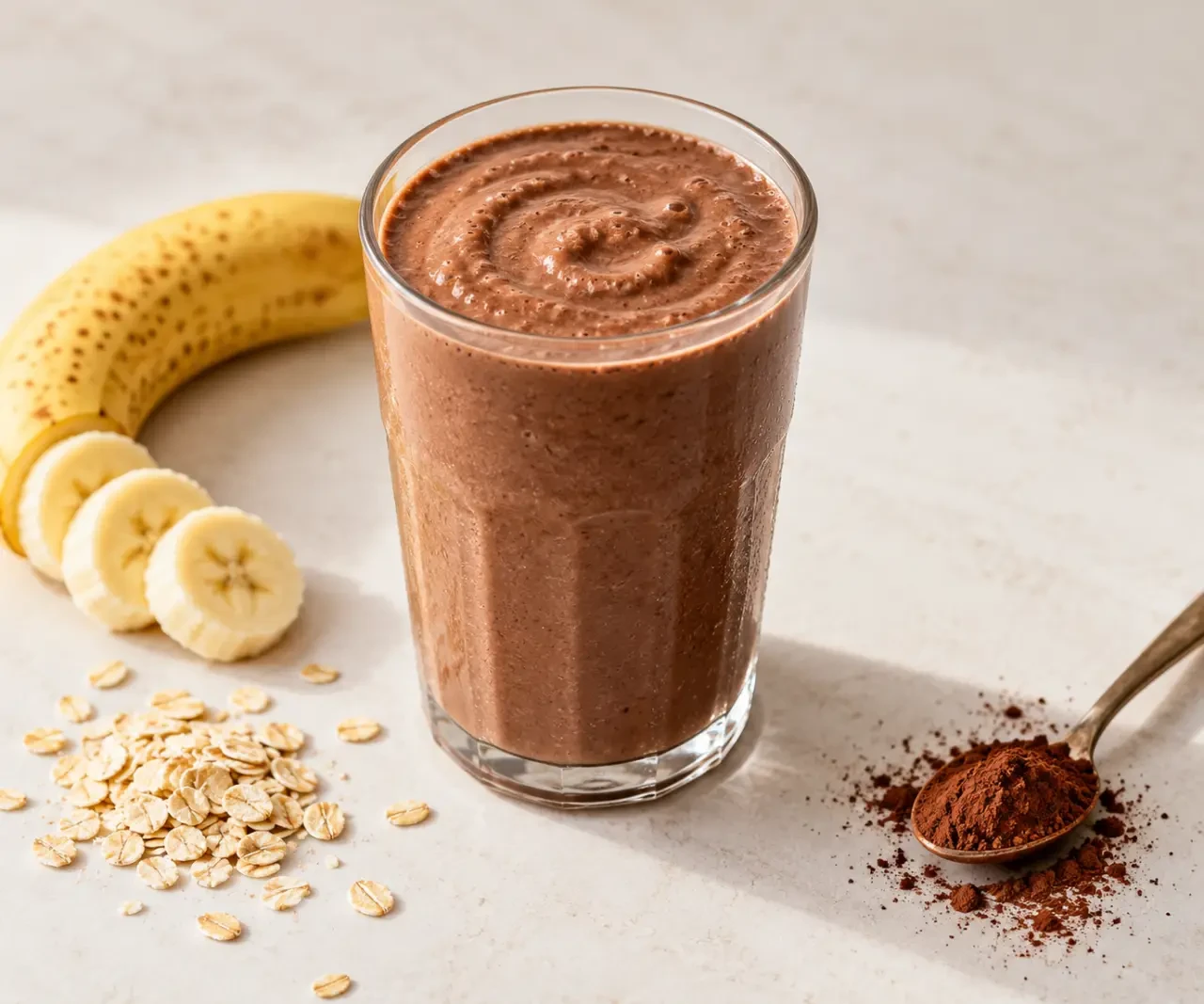 Smoothie proteine sport à la banane et au cacao après l’entraînement