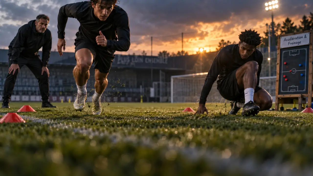 Exercices physiques football : sprint et changement d’appui sur terrain