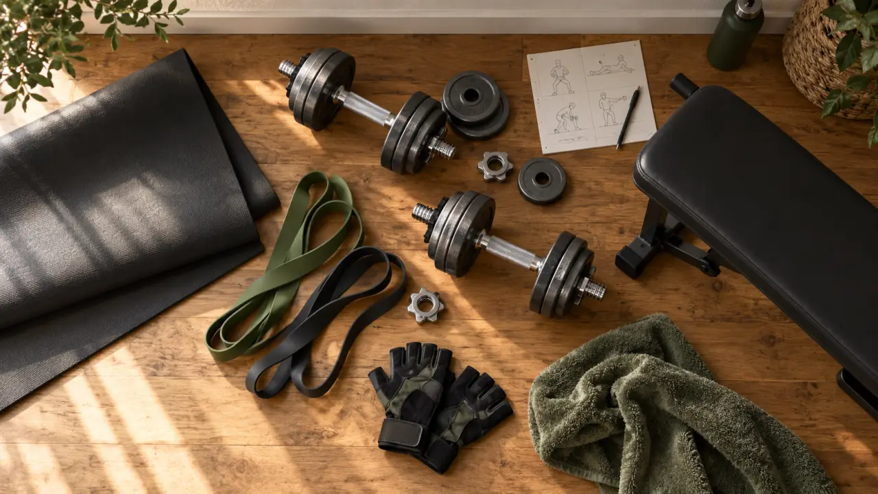 Matériel musculation maison pour salon : tapis, haltères, élastiques